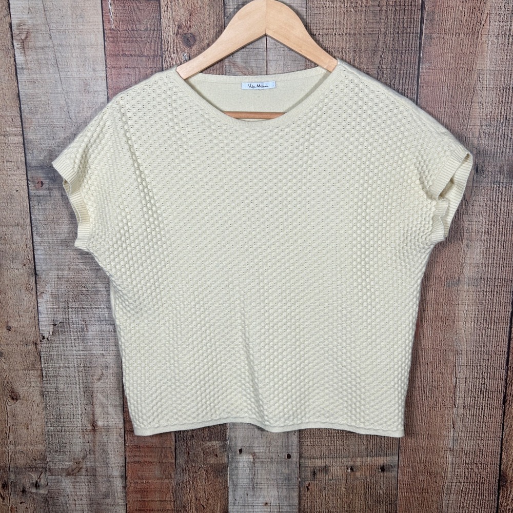 Vila Milano Butter Yellow Textured Knit Cap Sleeve Sweater Vest Viscose Blend